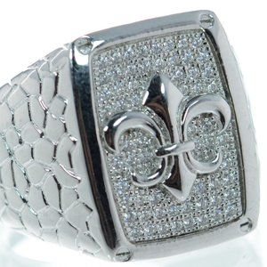 Men's Solid 925 Sterling Silver Micro Pave Fleur De Lis Ring